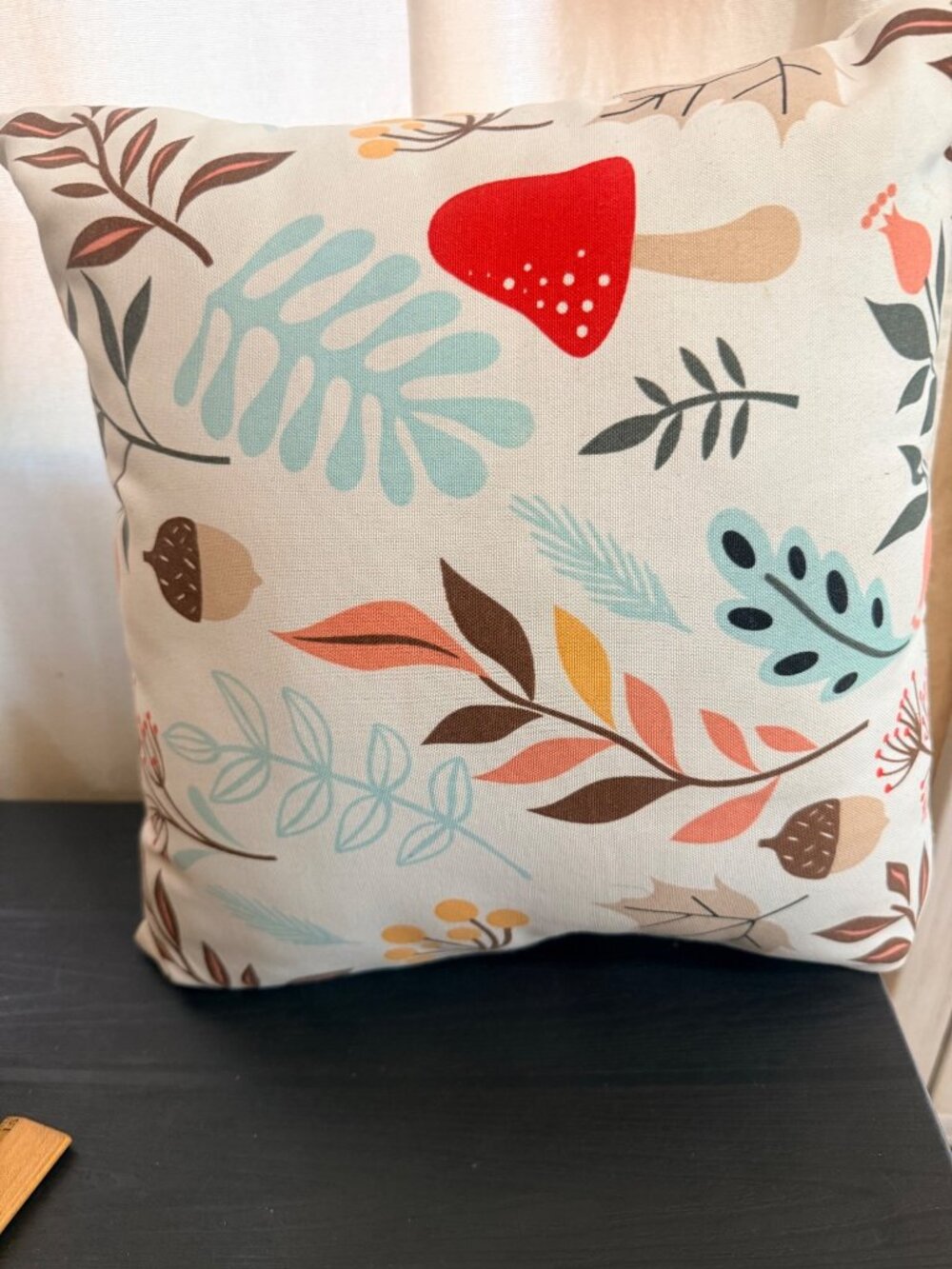 Huntington Home Brown Buffalo Check Mushroom Leaves Acorn Throw Pillow
